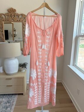 Debbie Katz South Beach Peach Embroidered Maxi Dress